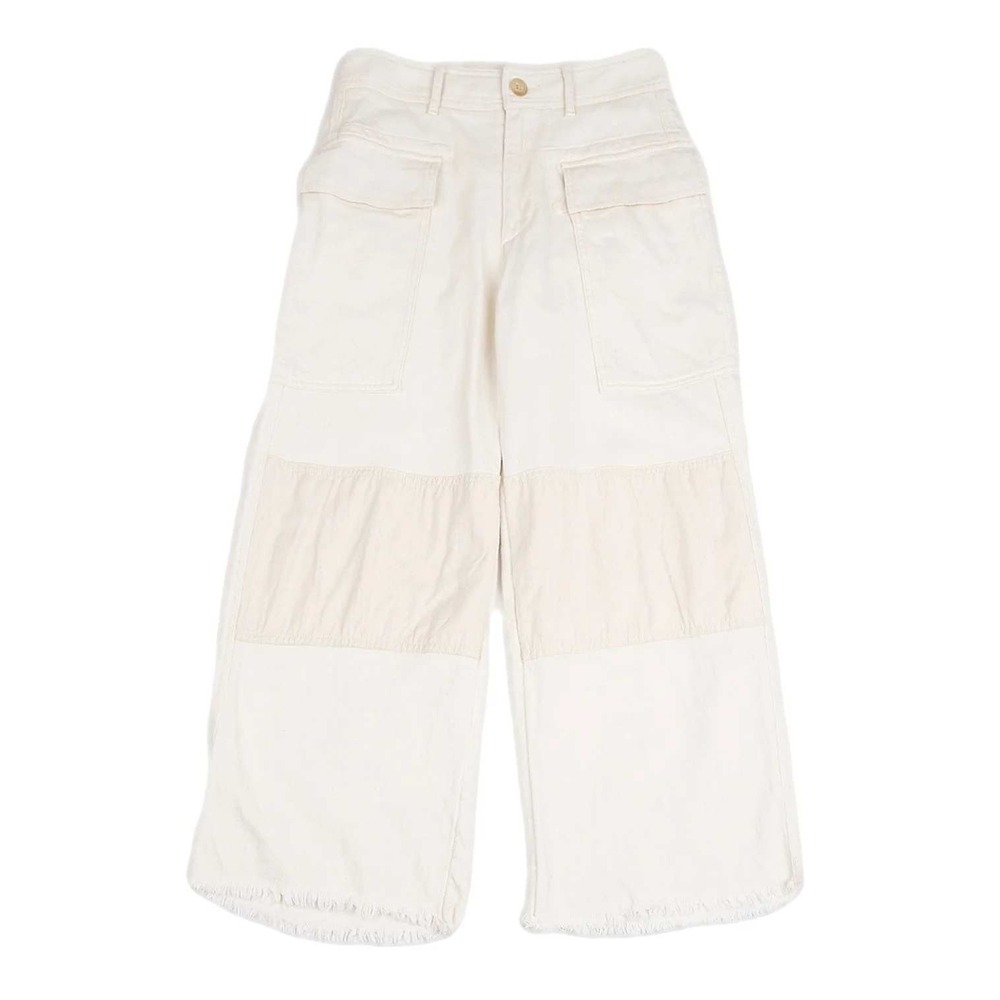Polo Ralph Lauren Wide Leg Pants 8 Ivory Patchwork Frayed Hem Ecru Minimalist